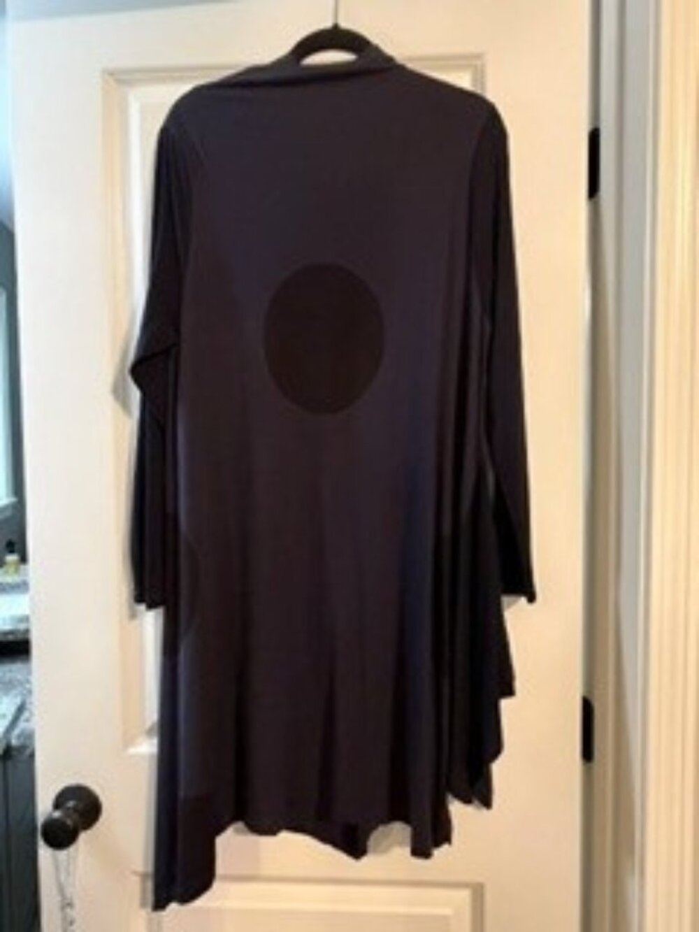 Alembika Black Long Sleeve Asymmetrical Dress With Polka Dot Accents - Picture 2 of 3